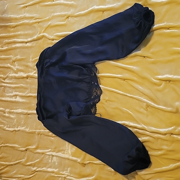 Nasty Gal black silky lace long sleeve crop top. Women's size 2. - Picture 2 of 4